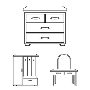 家具和内部轮廓图标集集合中的设计。家庭家具矢量符号股票网站插图