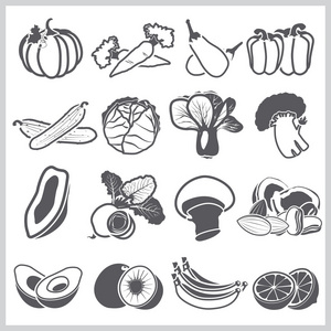 营养食品成分图标设置蔬菜和水果
