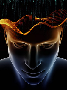 心波系列。人脑智力人工智能等学科的人头3d 图解与技术符号的构成