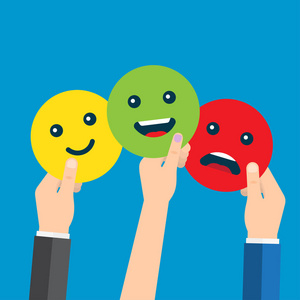 评级满意度.以情绪的形式反馈.优秀, 好, 正常, 坏可怕的矢量插图照片