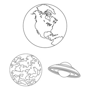 太阳系的行星在集合的设计中勾勒出图标。宇宙与天文学矢量符号股票网页插图