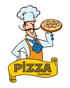 有趣的意大利厨师配披萨会徽设计