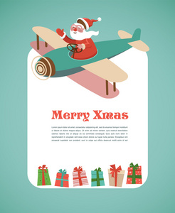 与复古飞机和圣诞老人圣诞节背景