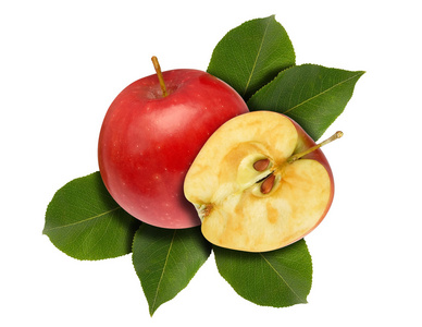 苹果红一半和树叶