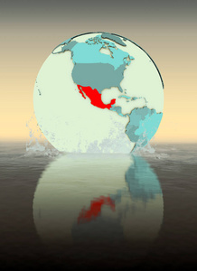墨西哥在地球上溅入水中。3d 插图