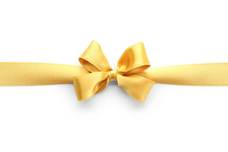 金黄色带与白色背景上的蝴蝶结