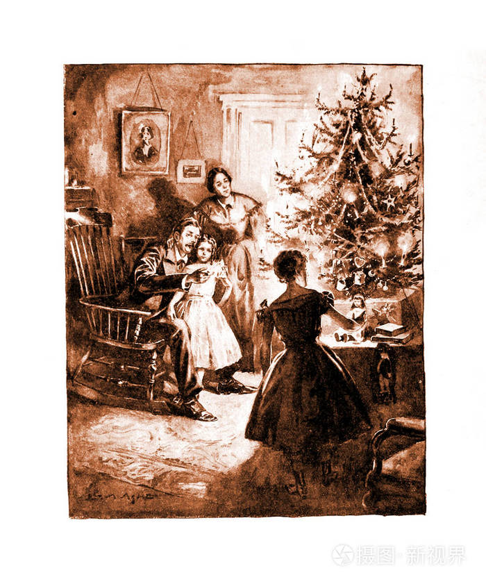 圣诞及新年主题复古插画