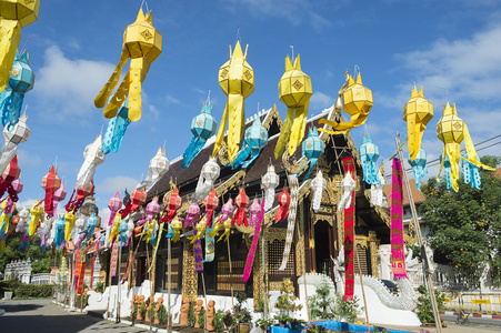 装饰纸灯笼佛教寺庙泰国