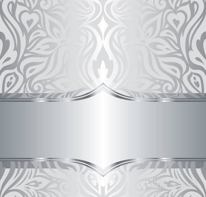银色闪亮复古花纹壁纸背景设计