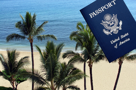 夏威夷天堂和美国护照图片