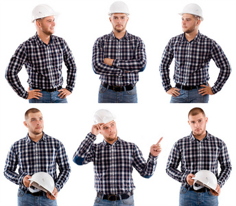 建筑工人举行安全帽