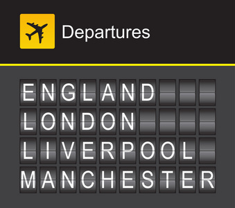 英格兰翻转字母表机场起飞，英格兰，伦敦 利物浦 曼彻斯特