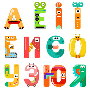 变异的元音西里尔字母元音喜欢不同的机器人照片