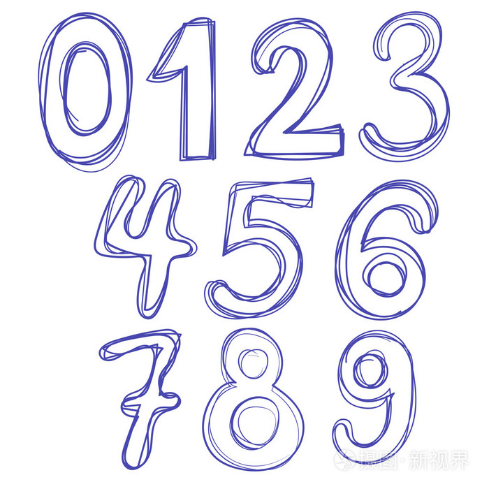 字母数字手绘涂鸦素描.矢量图