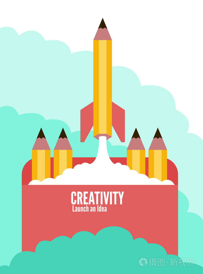 铅笔火箭发射插画-正版商用图片0az87z-摄图新视界