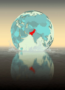 巴基斯坦在地球上溅入水中。3d 插图
