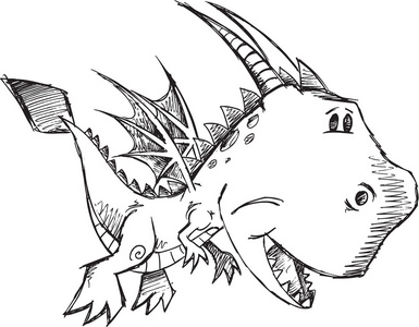 可爱涂鸦素描龙矢量图照片