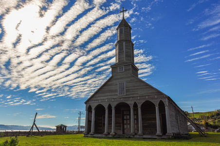 华丽的彩色和木制教堂 奇岛 智利