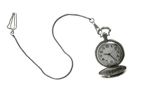 老银口袋手表时钟与链