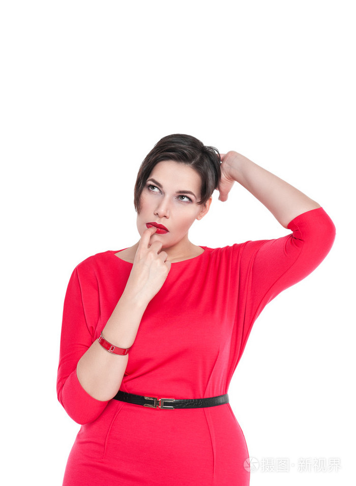 困惑的美丽加上大小女人,挠她的头分离