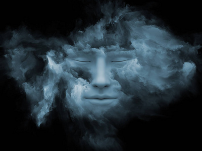 心雾系列。3d. 用分形颜料绘制的人头在内心世界梦境情感创造力想象力和人类心智中的表现