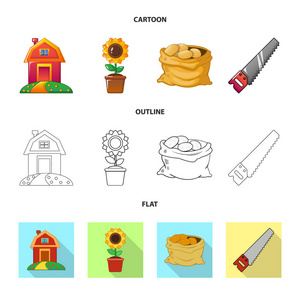 农用和农业标识的矢量设计。收集农场和植物矢量图标的股票