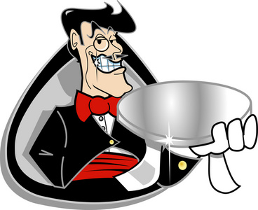 同时拿出一盘微笑的友好男管家照片