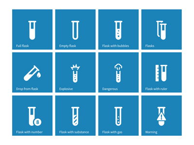 在蓝色背景上的生物化学试管图标
