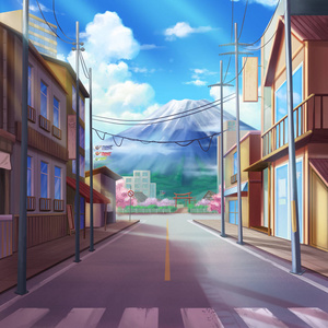 日本, 富士山, 现实主义的乡村城市地区绘画系列。视频游戏的数字 Cg 图稿, 概念插图, 逼真卡通风格场景设计