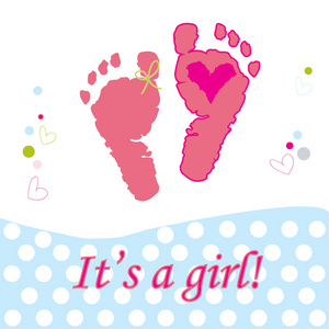 它是女孩婴儿脚打印矢量贺卡