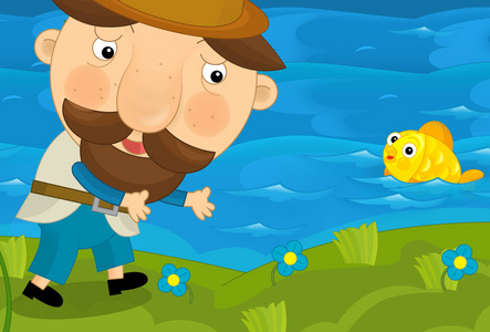 捞金鱼漫画渔夫和金鱼照片