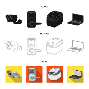 家电和设备卡通图标在集合中进行设计。现代家电矢量符号股票 web 插图