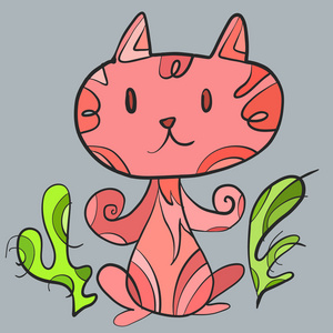粉红猫线条艺术图片