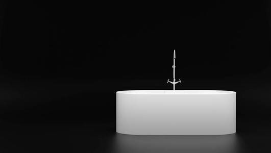 现代白色浴缸在黑色背景下与 copyspace 隔离。3d 插图