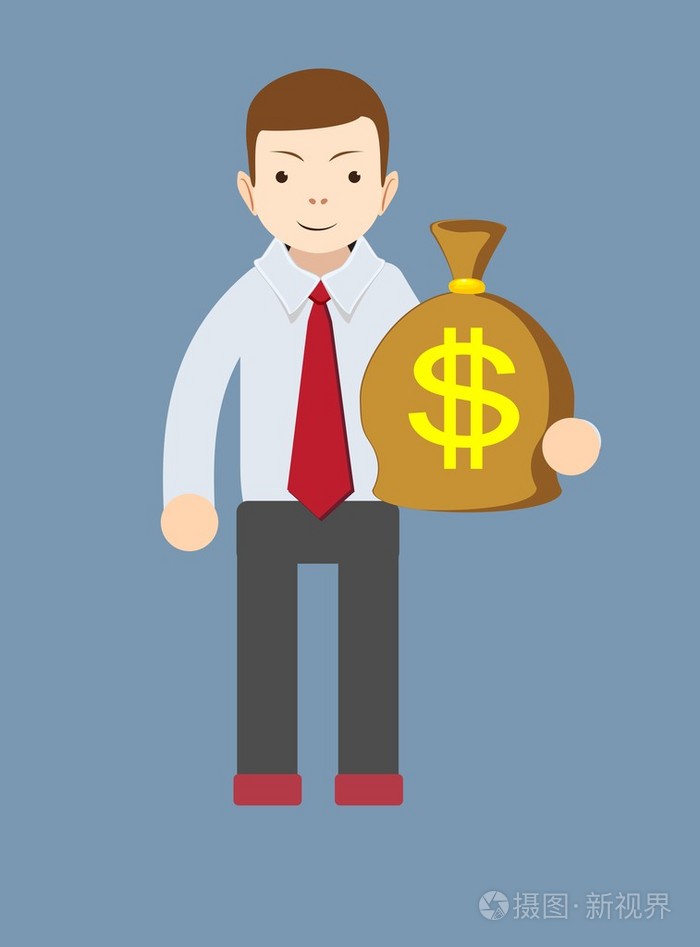 商人或银行家与袋黄金现金美元矢量图