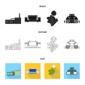 工厂企业建筑等卡通风格的网页图标。纺织, 工业, 织物图标集集合