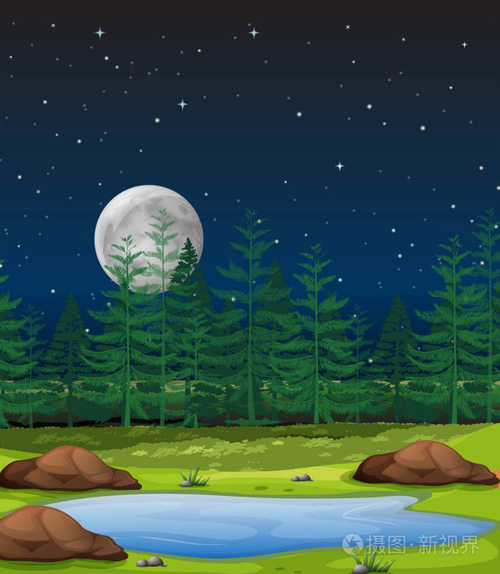 森林在夜场面例证插画-正版商用图片0b0tl0-摄图新视界