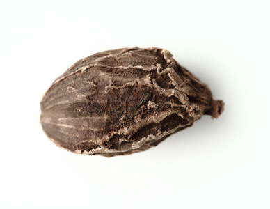孤立在白色背景上的黑色小豆蔻的种子照片