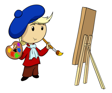 艺术家与调色板卡通矢量艺术家与调色板和画笔照片