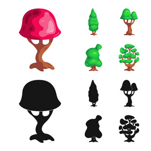 树和自然符号的矢量设计。库存树和皇冠矢量图标的集合