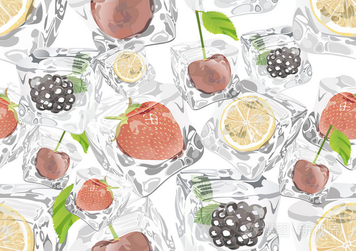 无缝背景与水果的冰块插画-正版商用图片0b1nnn-摄图新视界