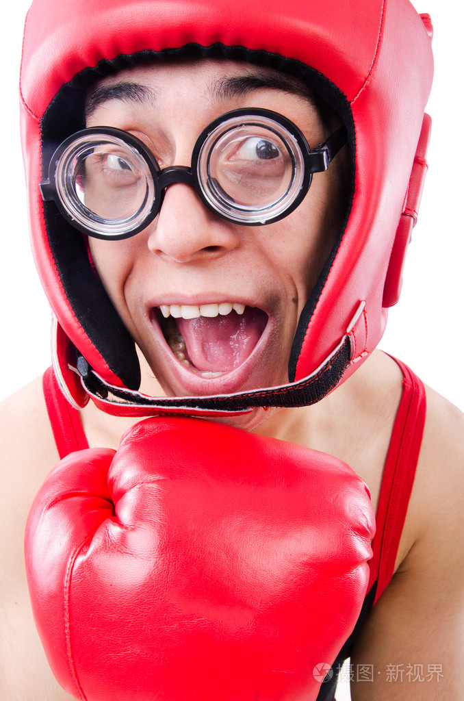 孤立在白色背景上的搞笑拳击手
