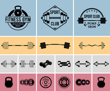 矢量健身和健身房铅字 标签模板和运动徽章