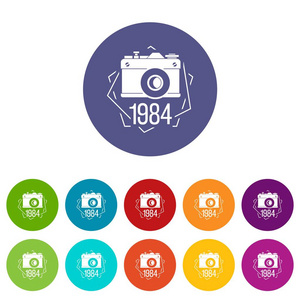 1984相片照相机图标设置矢量颜色