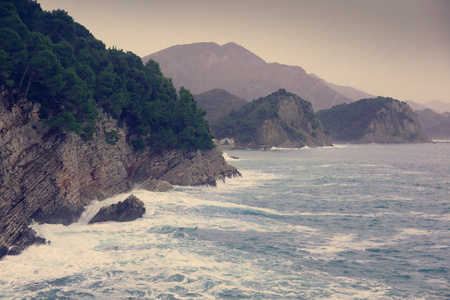 美丽的海景，在海边的岩石