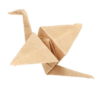 折纸鹤，孤立的白色衬底上