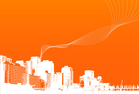 橙色背景的城市.矢量照片