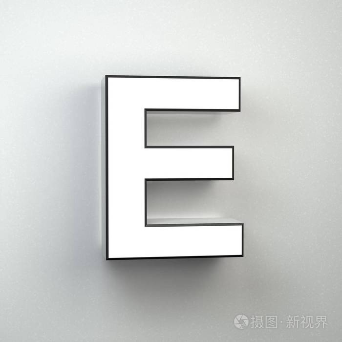 墙上符号字母e大写在白色墙壁上隔离