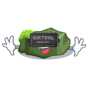 虚拟现实卡通大石头覆盖绿色苔藓矢量插画