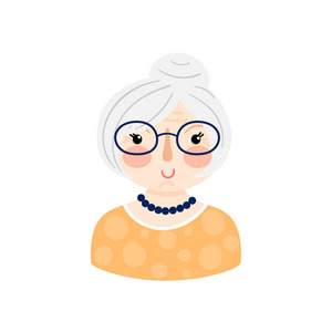 插图与一个甜美的老太太与白色的头发和眼镜祖母卡通人物
